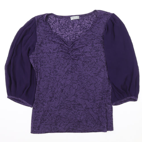 Per Una Womens Purple Polyester Basic T-Shirt Size 16 V-Neck