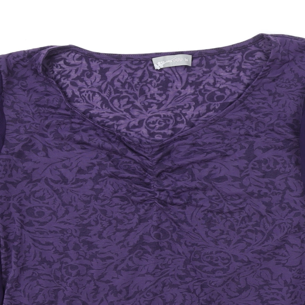 Per Una Womens Purple Polyester Basic T-Shirt Size 16 V-Neck