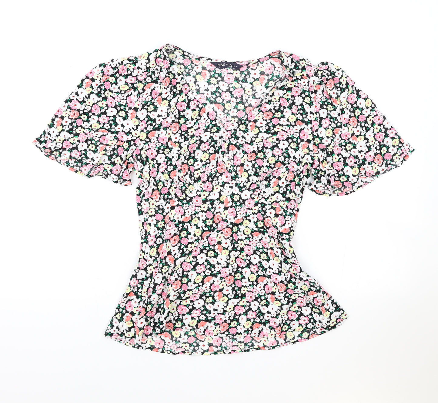 Marks and Spencer Womens Multicoloured Floral Polyester Basic Blouse Size 6 V-Neck