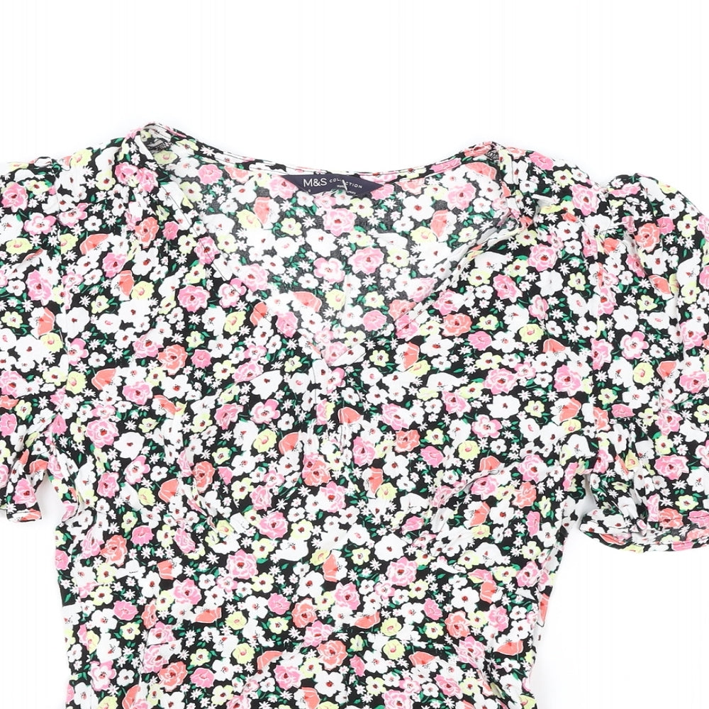 Marks and Spencer Womens Multicoloured Floral Polyester Basic Blouse Size 6 V-Neck