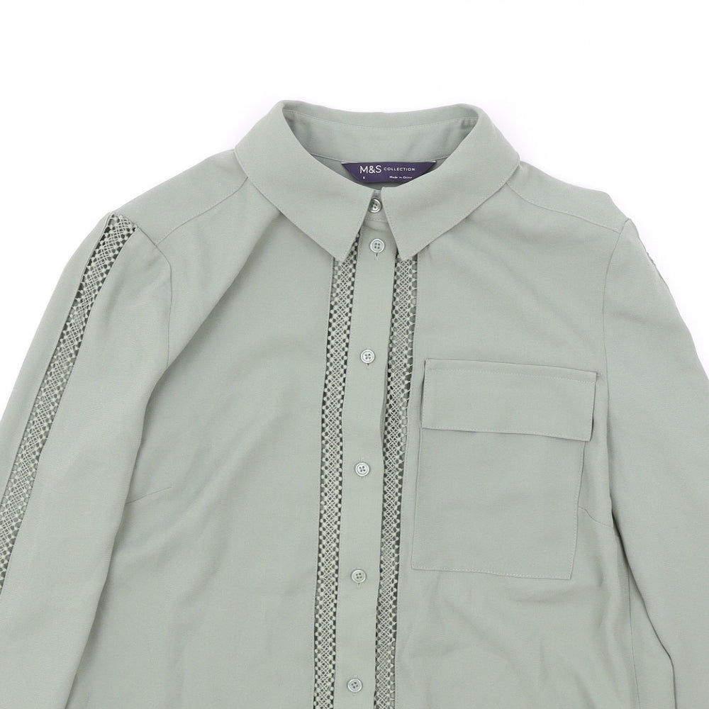 Marks and Spencer Womens Green Polyester Basic Button-Up Size 6 Collared