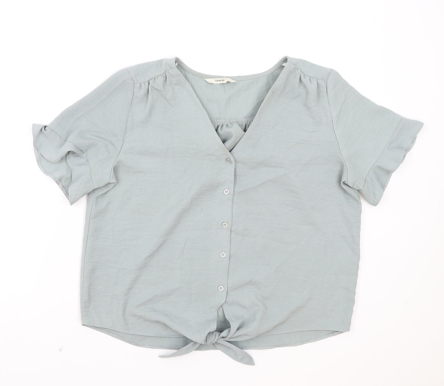 George Womens Green Polyester Basic Button-Up Size 12 V-Neck