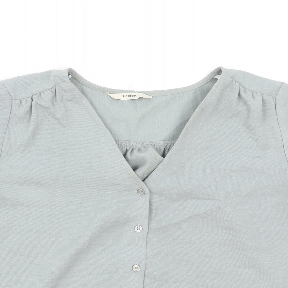George Womens Green Polyester Basic Button-Up Size 12 V-Neck