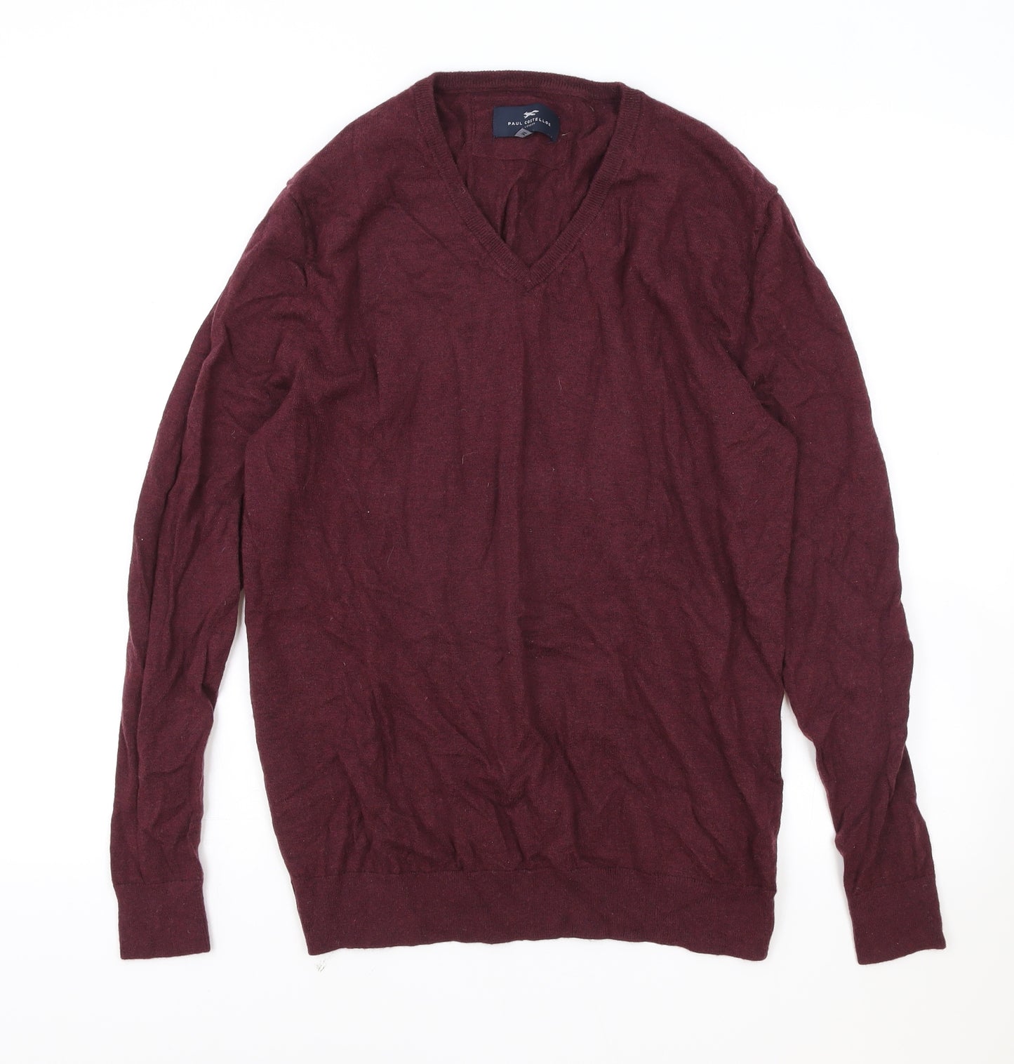 Paul Costelloe Mens Red V-Neck Wool Pullover Jumper Size M Long Sleeve
