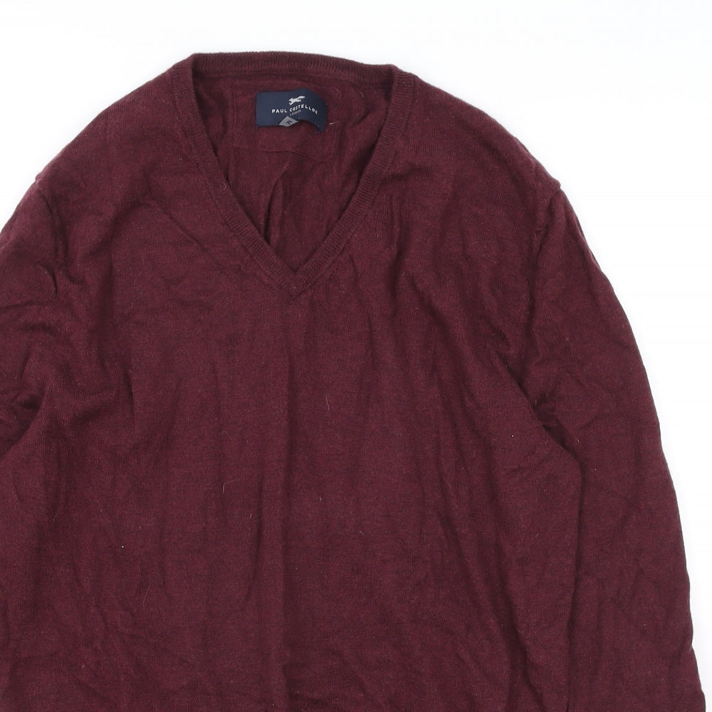 Paul Costelloe Mens Red V-Neck Wool Pullover Jumper Size M Long Sleeve