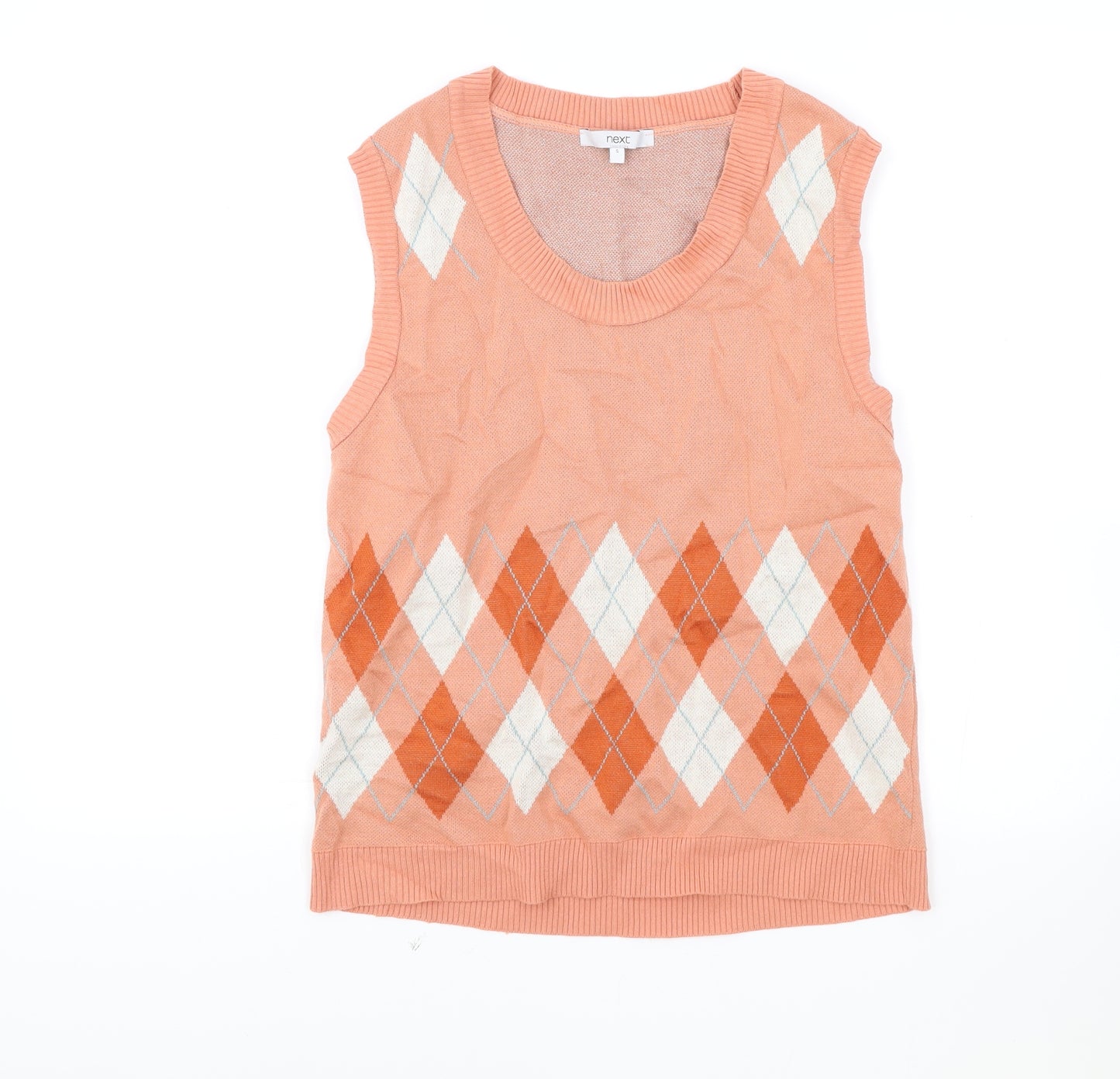 NEXT Womens Pink Round Neck Plaid Acrylic Vest Jumper Size S