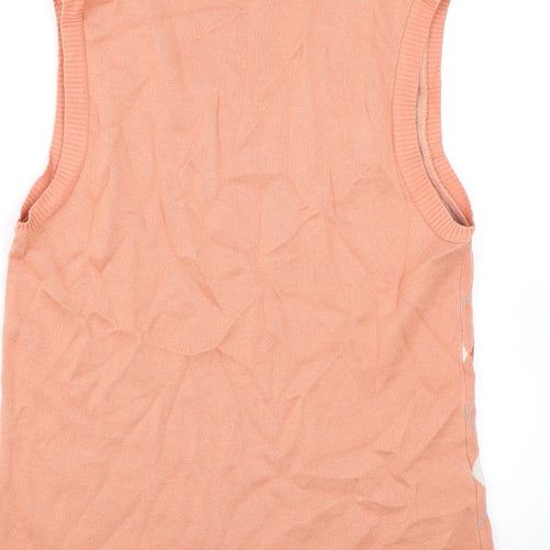 NEXT Womens Pink Round Neck Plaid Acrylic Vest Jumper Size S