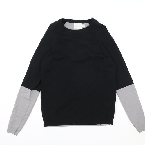 Topman Mens Black Round Neck Viscose Pullover Jumper Size S Long Sleeve