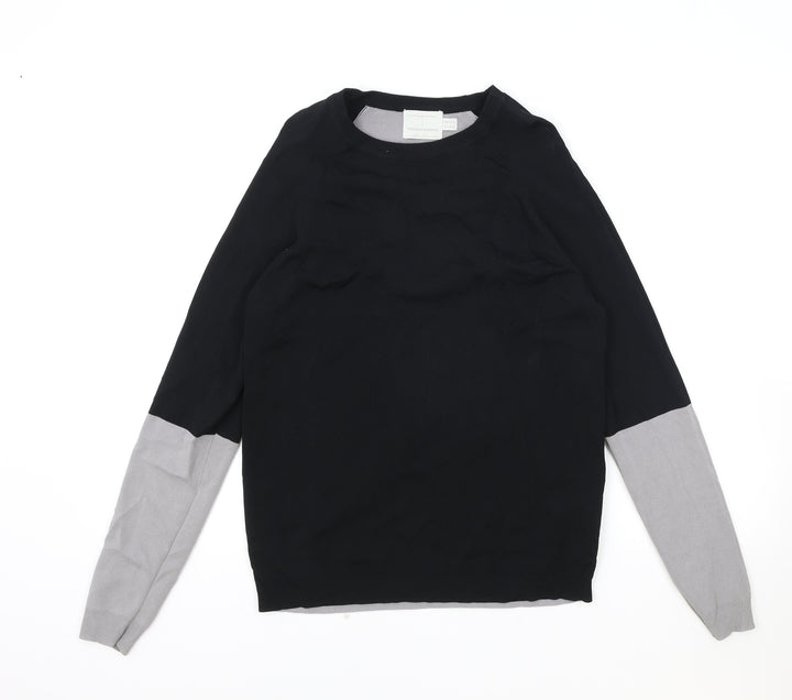 Topman Mens Black Round Neck Viscose Pullover Jumper Size S Long Sleeve