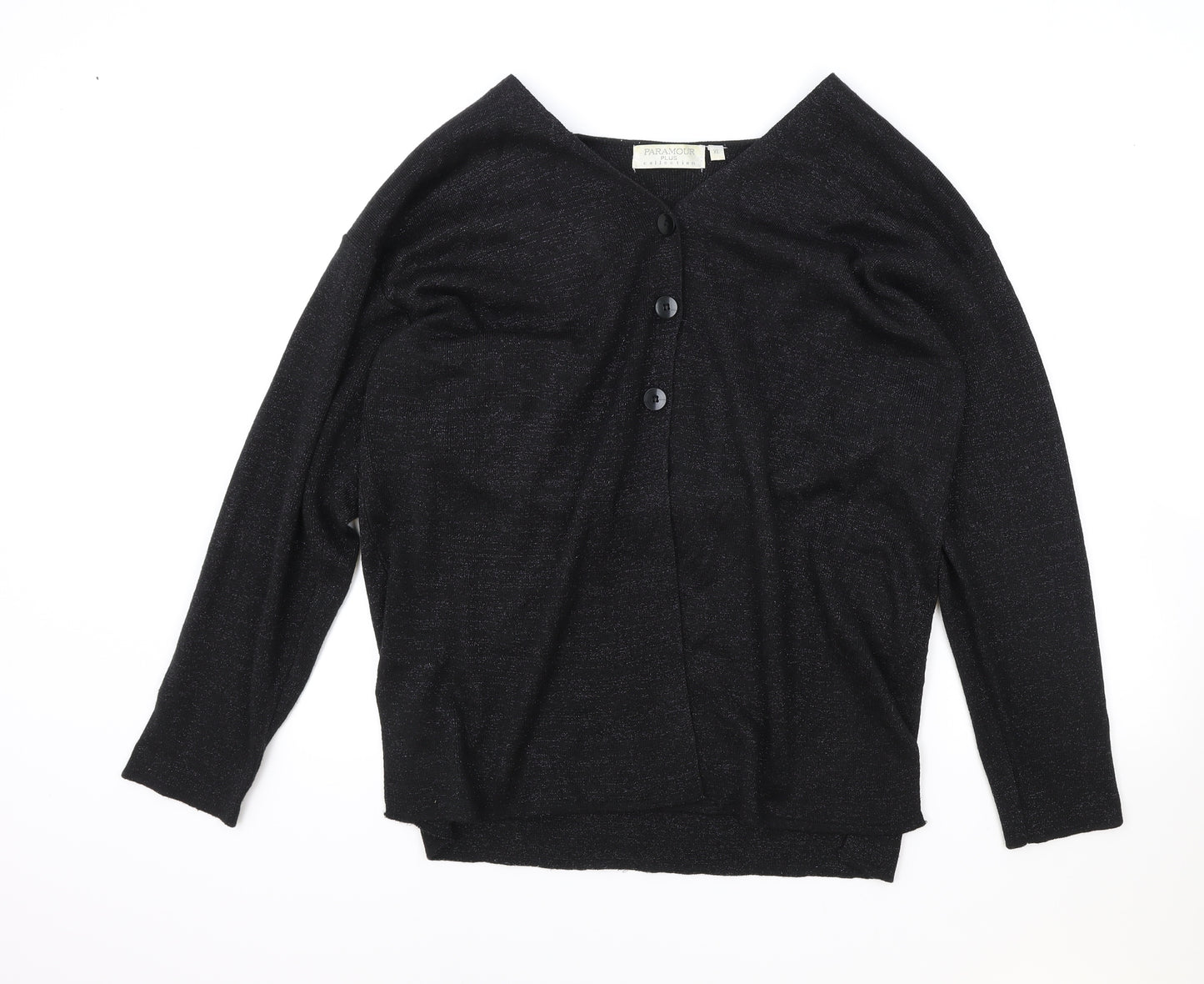 Paramour Plus Womens Black V-Neck Acrylic Cardigan Jumper Size XL