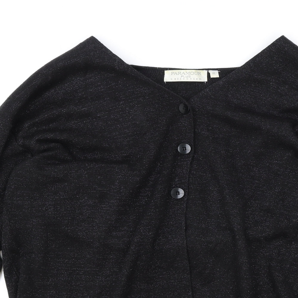 Paramour Plus Womens Black V-Neck Acrylic Cardigan Jumper Size XL