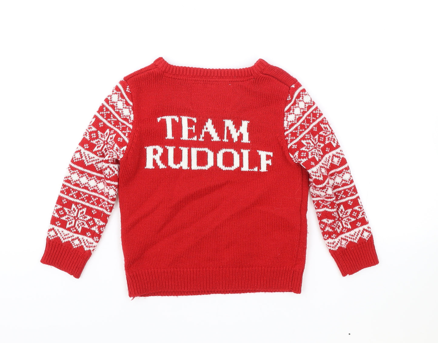 Rebel Boys Red Round Neck Fair Isle Acrylic Pullover Jumper Size 2-3 Years Pullover - Christmas