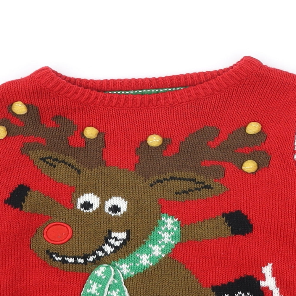 Rebel Boys Red Round Neck Fair Isle Acrylic Pullover Jumper Size 2-3 Years Pullover - Christmas