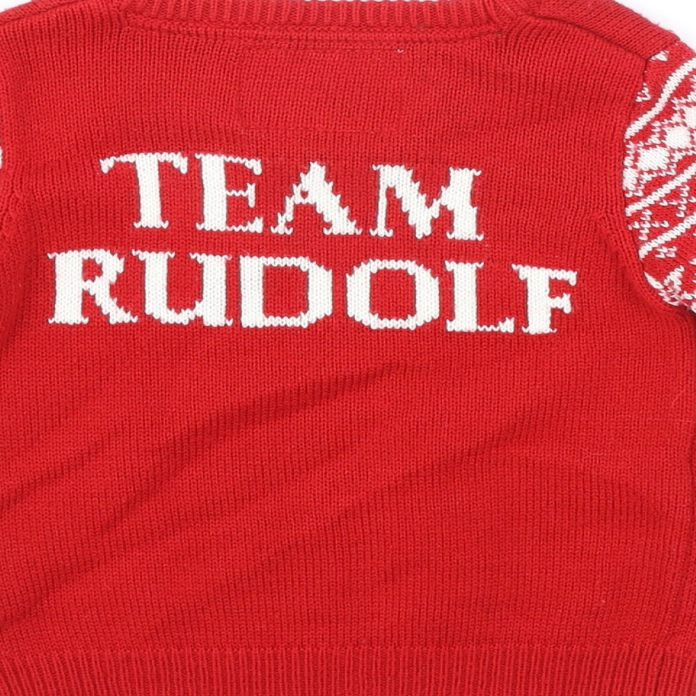 Rebel Boys Red Round Neck Fair Isle Acrylic Pullover Jumper Size 2-3 Years Pullover - Christmas