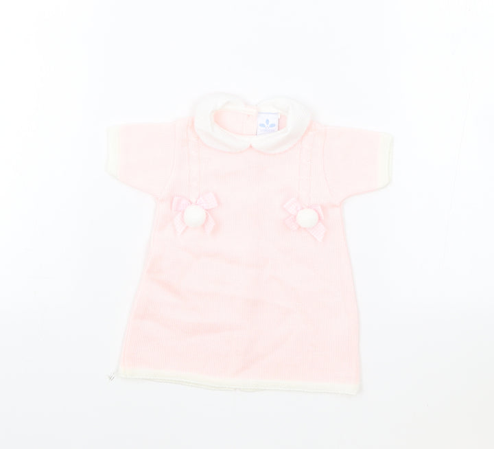 Sardon Girls Pink Acrylic Jumper Dress Size 3-6 Months Round Neck Button