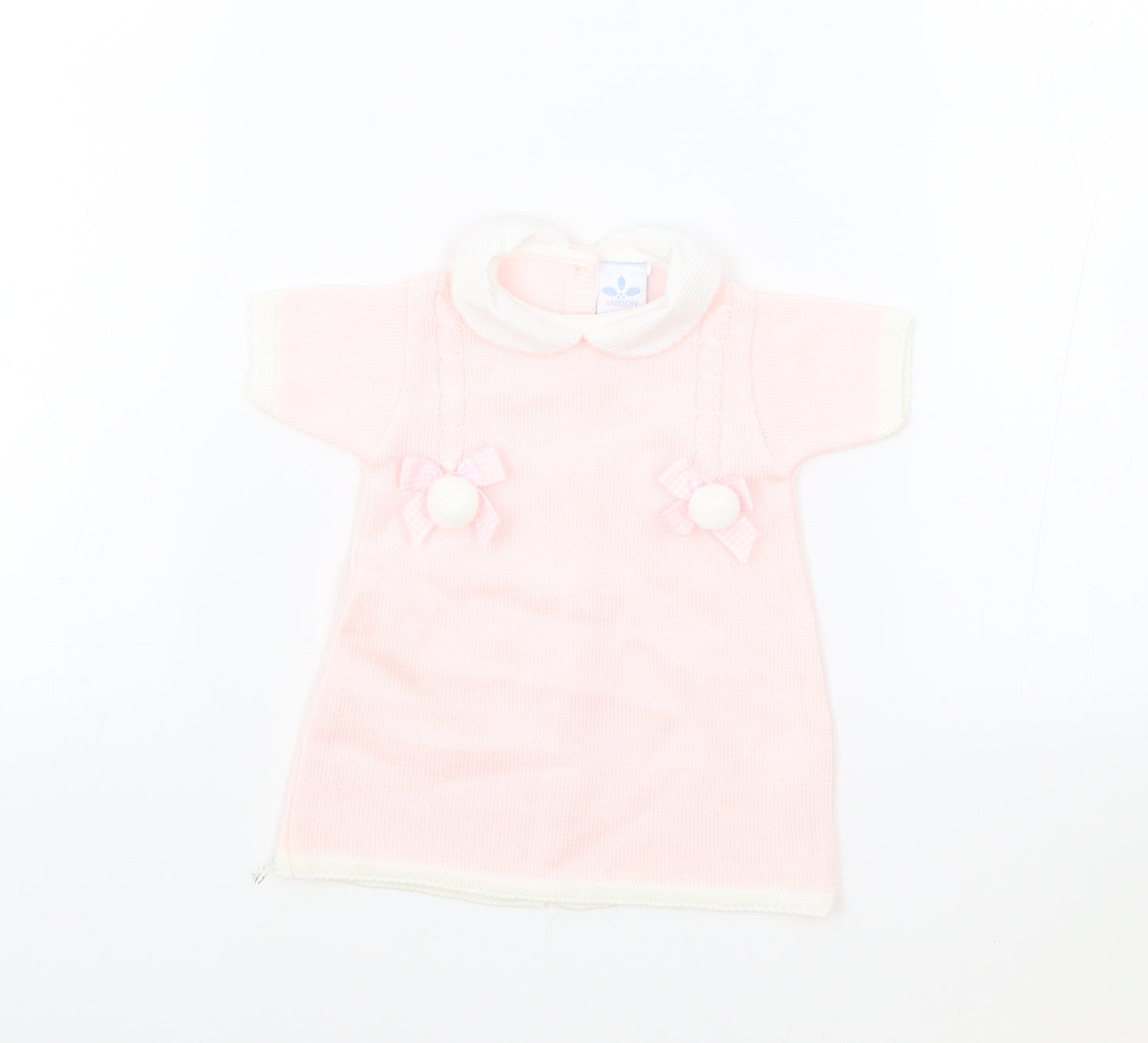 Sardon Girls Pink Acrylic Jumper Dress Size 3-6 Months Round Neck Button