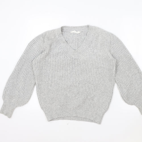 Primark Womens Grey V-Neck Acrylic Pullover Jumper Size XS
