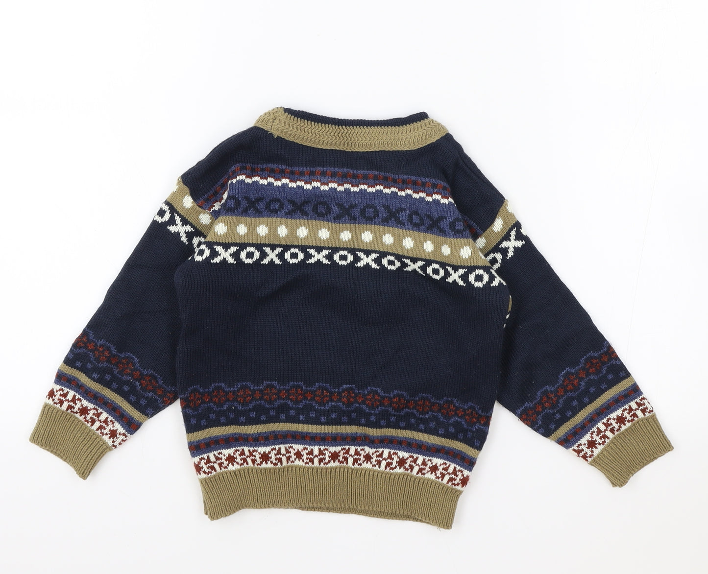 M Boys Blue Round Neck Fair Isle Acrylic Pullover Jumper Size 2-3 Years Pullover - Christmas