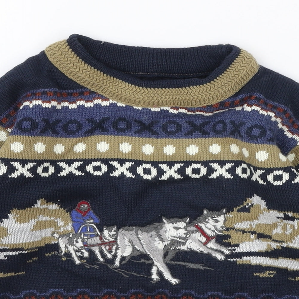 M Boys Blue Round Neck Fair Isle Acrylic Pullover Jumper Size 2-3 Years Pullover - Christmas