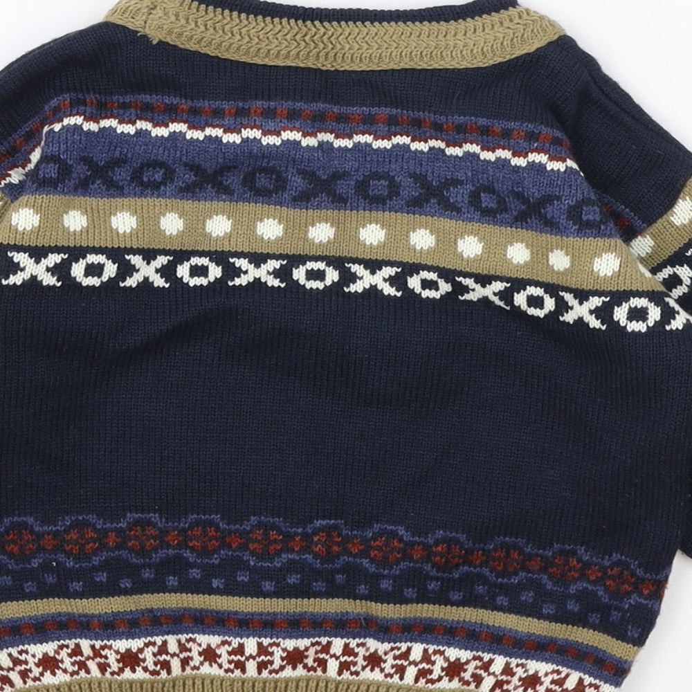 M Boys Blue Round Neck Fair Isle Acrylic Pullover Jumper Size 2-3 Years Pullover - Christmas