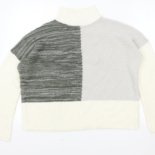 Papaya Womens Ivory Roll Neck Acrylic Pullover Jumper Size M - Colour Block