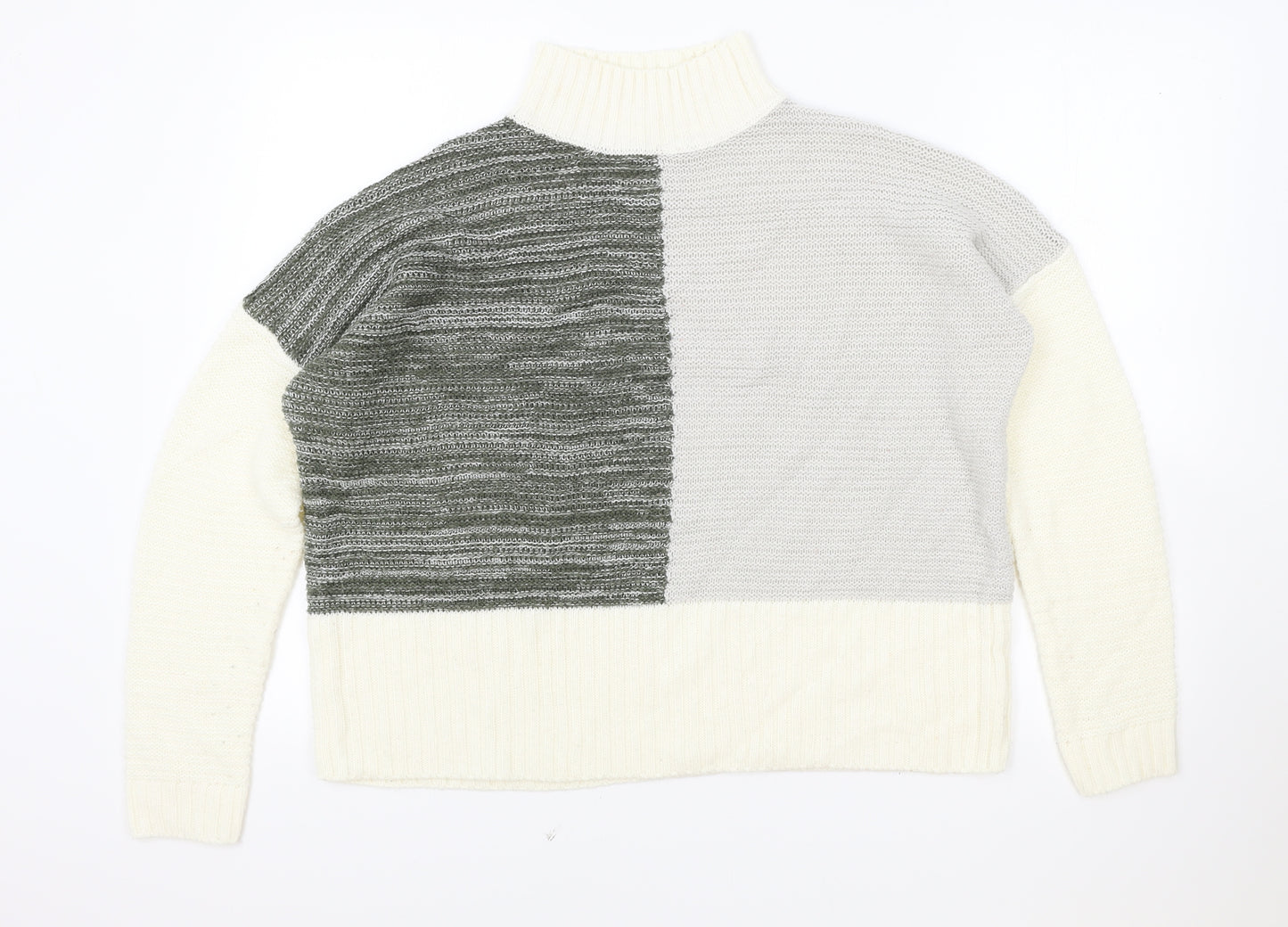 Papaya Womens Ivory Roll Neck Acrylic Pullover Jumper Size M - Colour Block