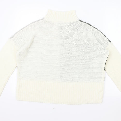 Papaya Womens Ivory Roll Neck Acrylic Pullover Jumper Size M - Colour Block