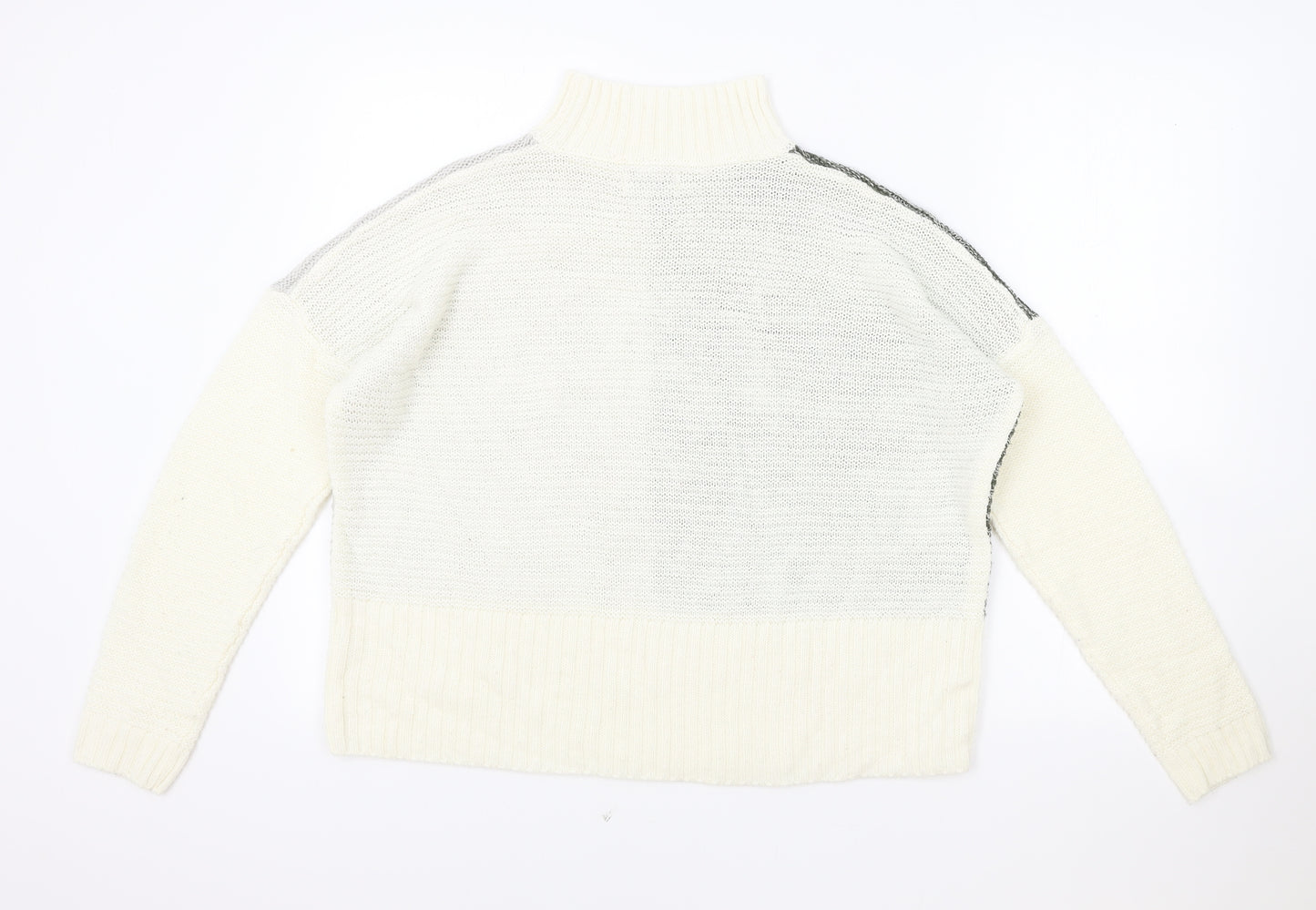 Papaya Womens Ivory Roll Neck Acrylic Pullover Jumper Size M - Colour Block