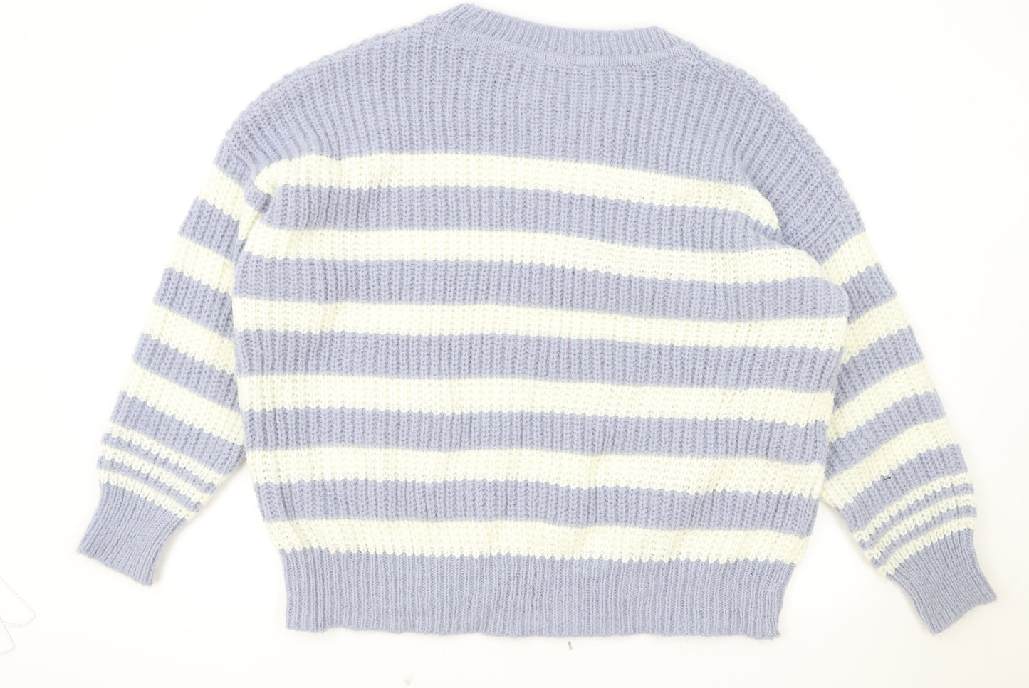 Nutmeg Womens Blue Round Neck Striped Polyester Pullover Jumper Size 22