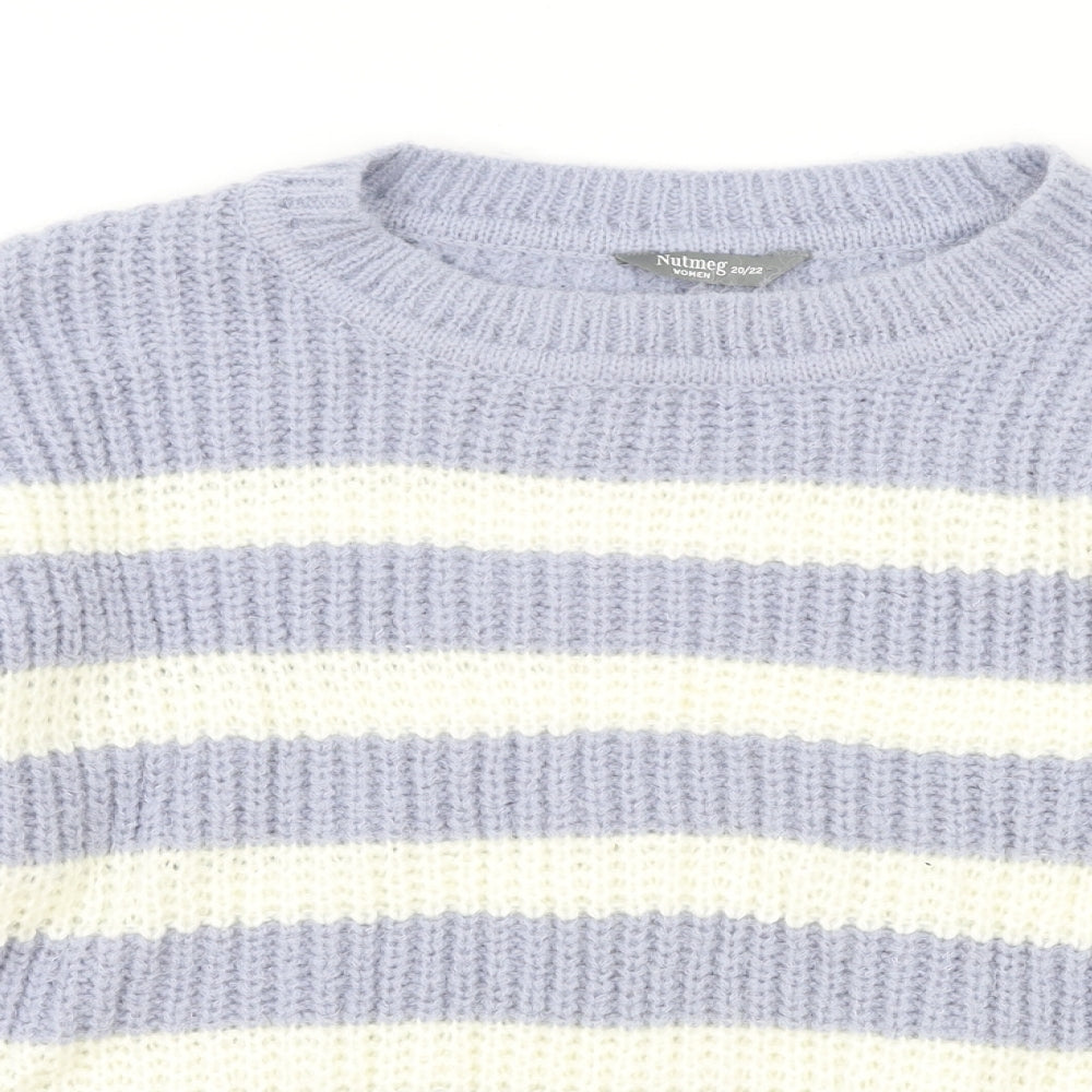 Nutmeg Womens Blue Round Neck Striped Polyester Pullover Jumper Size 22