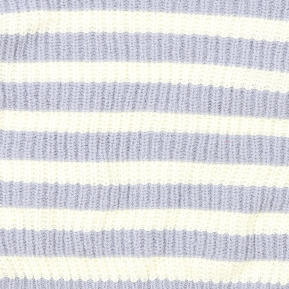 Nutmeg Womens Blue Round Neck Striped Polyester Pullover Jumper Size 22
