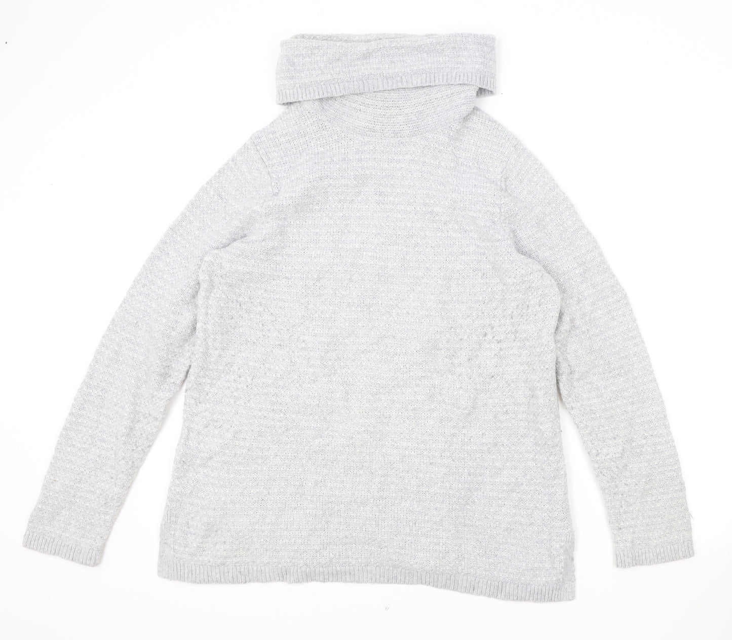 Lands End Womens Grey Roll Neck Cotton Pullover Jumper Size L