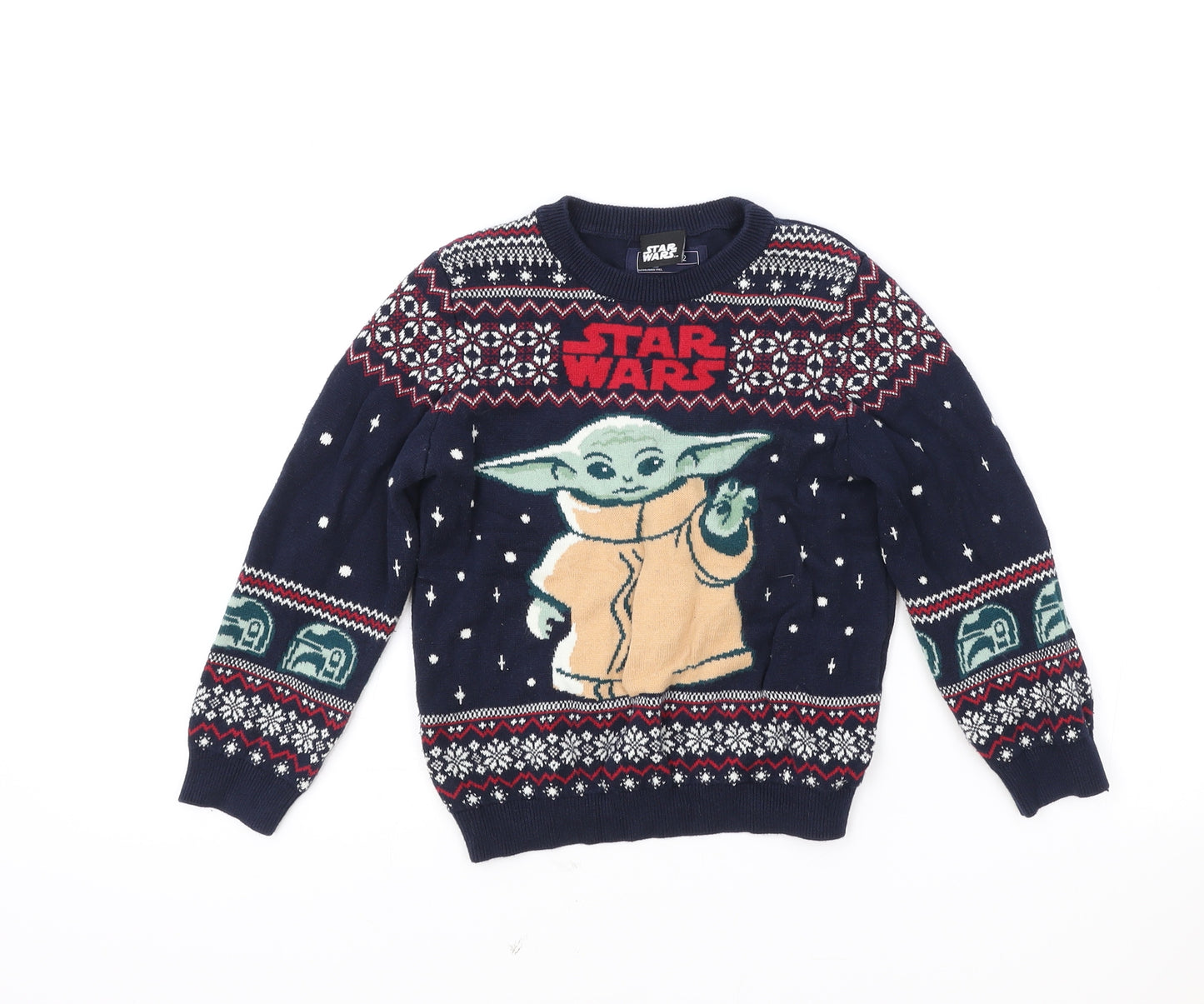 NEXT Boys Blue Round Neck Fair Isle Cotton Pullover Jumper Size 5-6 Years Pullover - Star Wars Christmas