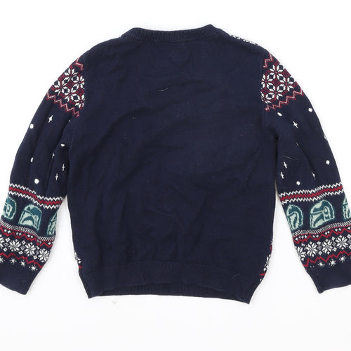 NEXT Boys Blue Round Neck Fair Isle Cotton Pullover Jumper Size 5-6 Years Pullover - Star Wars Christmas