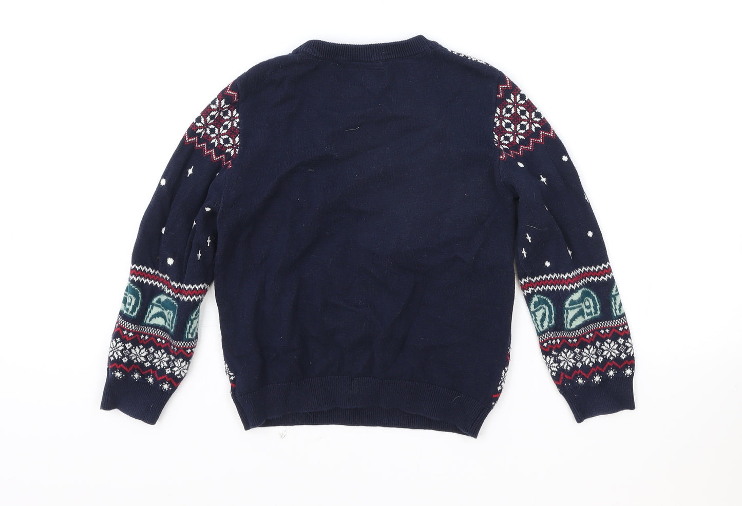 NEXT Boys Blue Round Neck Fair Isle Cotton Pullover Jumper Size 5-6 Years Pullover - Star Wars Christmas