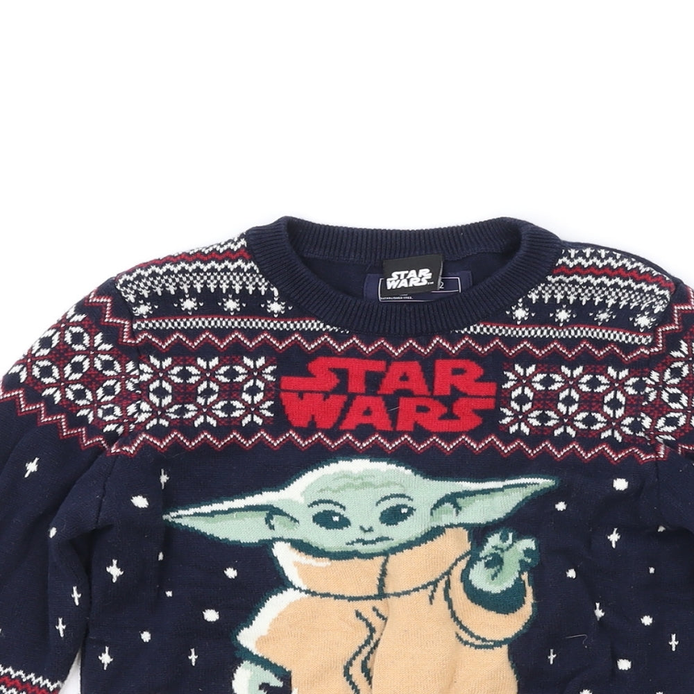 NEXT Boys Blue Round Neck Fair Isle Cotton Pullover Jumper Size 5-6 Years Pullover - Star Wars Christmas