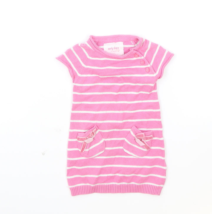 Earlydays Girls Pink Striped 100% Cotton Jumper Dress Size 0-3 Months Round Neck Button