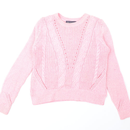 Marks and Spencer Womens Pink Round Neck Cotton Pullover Jumper Size 8