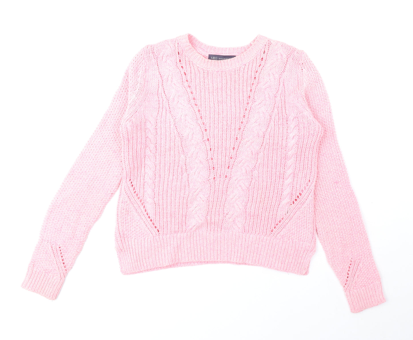 Marks and Spencer Womens Pink Round Neck Cotton Pullover Jumper Size 8