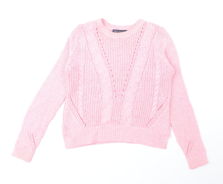 Marks and Spencer Womens Pink Round Neck Cotton Pullover Jumper Size 8