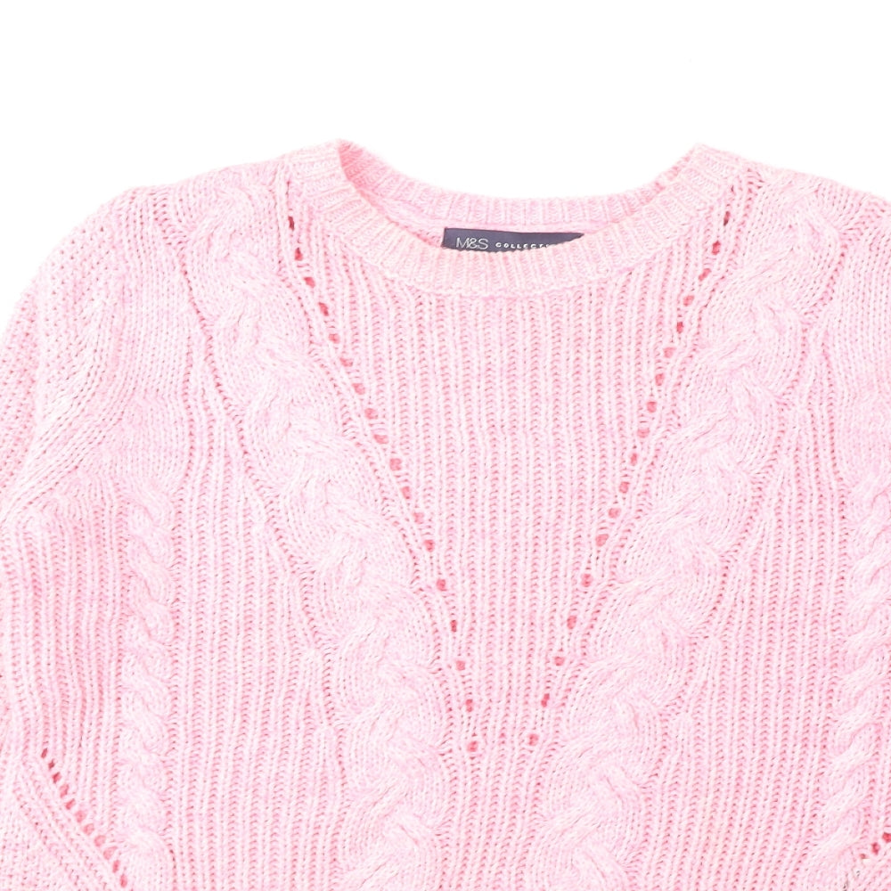 Marks and Spencer Womens Pink Round Neck Cotton Pullover Jumper Size 8