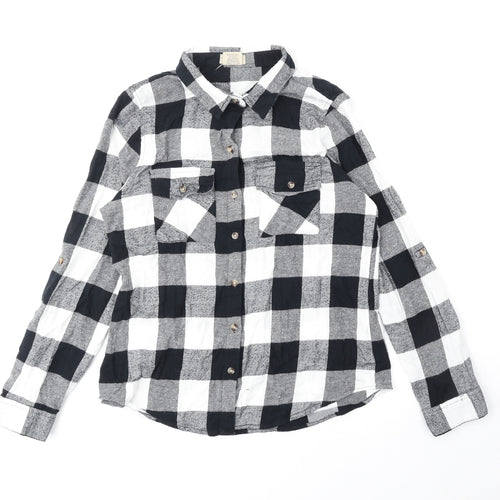 Passport Womens Black Check Viscose Basic Blouse Size L Collared