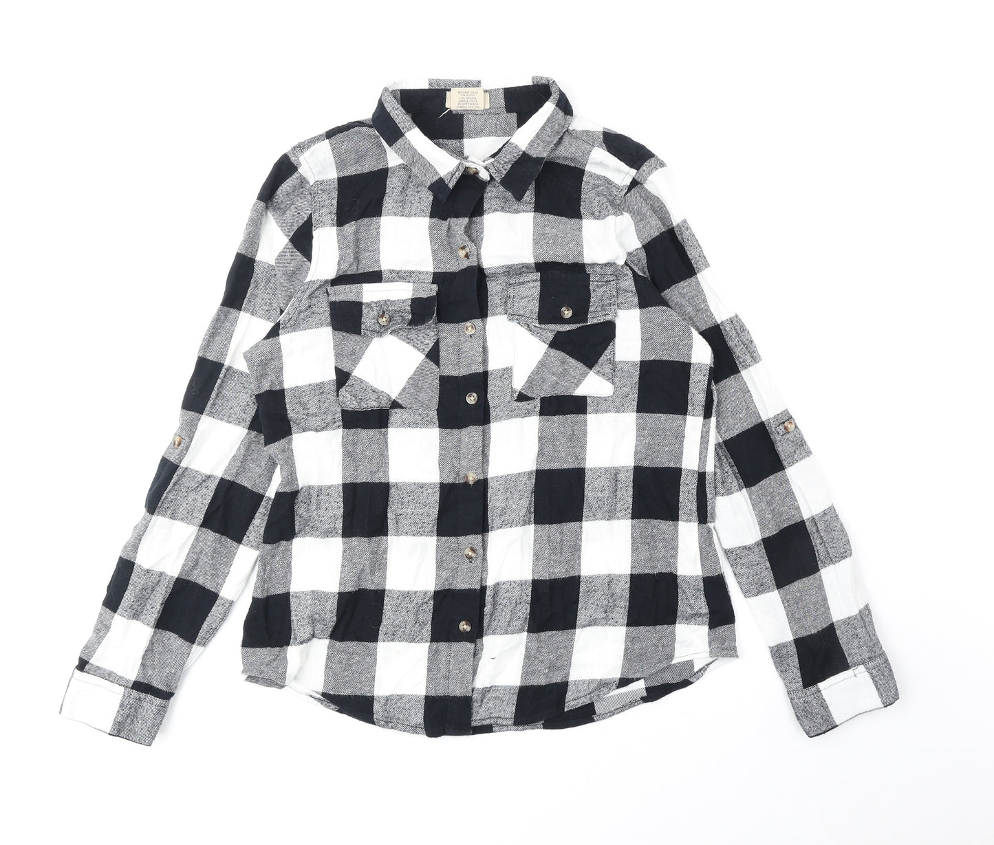 Passport Womens Black Check Viscose Basic Blouse Size L Collared