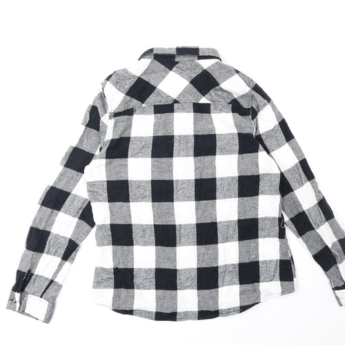 Passport Womens Black Check Viscose Basic Blouse Size L Collared