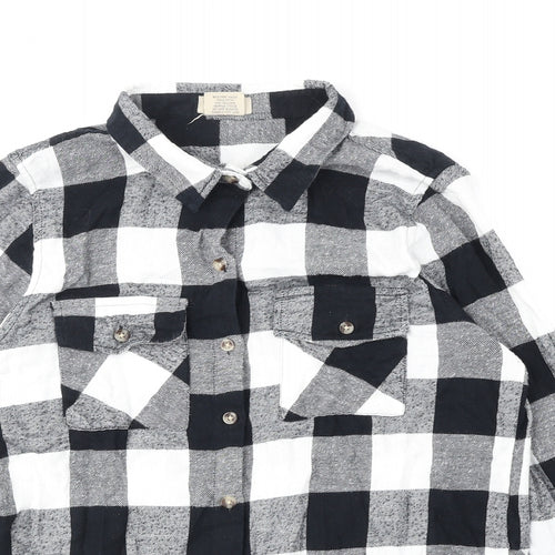 Passport Womens Black Check Viscose Basic Blouse Size L Collared