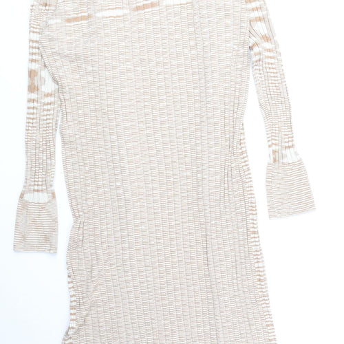 COTTON: ON Womens Beige V-Neck Viscose Cardigan Jumper Size L