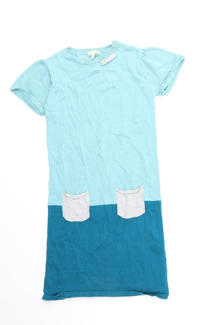 Vertbaudet Girls Blue Round Neck Polyester Tunic Jumper Size 10 Years Pullover
