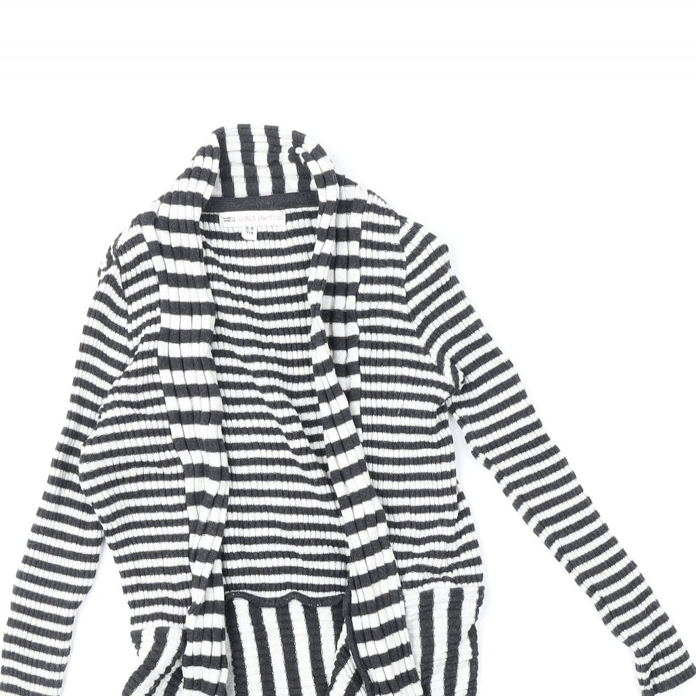 Marks and Spencer Girls Black V-Neck Striped 100% Cotton Cardigan Jumper Size 5-6 Years