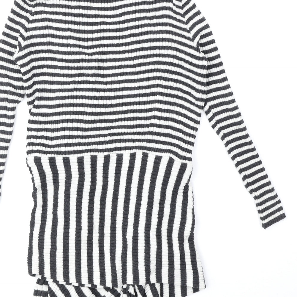 Marks and Spencer Girls Black V-Neck Striped 100% Cotton Cardigan Jumper Size 5-6 Years