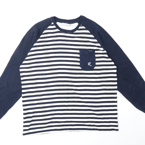 Ricci Womens Blue Round Neck Striped Cotton Pullover Jumper Size XL